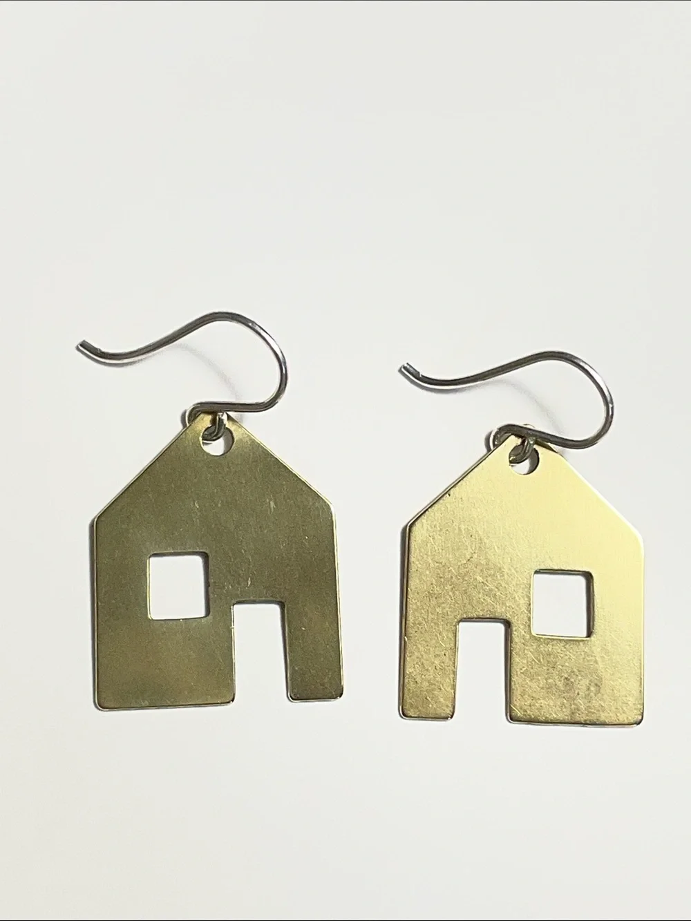Brass House-Shaped Drop Earrings with 925 hooks